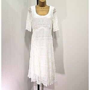 Chris McLaughlin Lace Dress Sz 10 Cream  Wedding Fit Flare Cottage Sheer Dainty